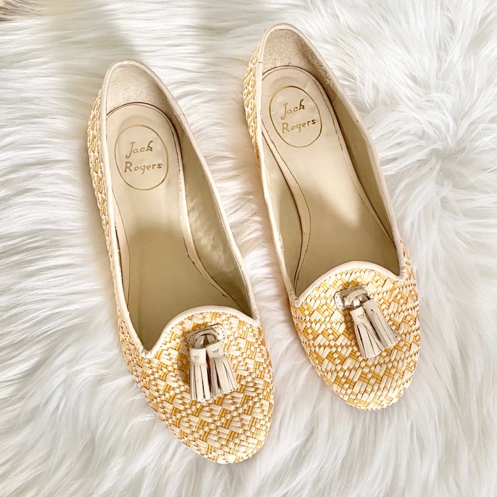 EUC Jack Rogers Yellow Raffia Smoking Loafers
